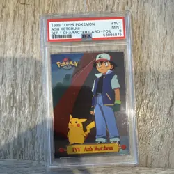PSA 9 1999 TOPPS POKEMON SERIES 1 BLUE FOIL CHARACTER CARDS ASH KETCHUM TV1 - Image 1