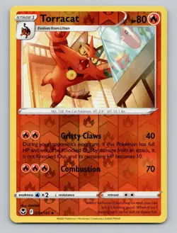 Reverse Holo Torracat 031/195 Uncommon SWSH12: Silver Tempest Pokemon - Image 1