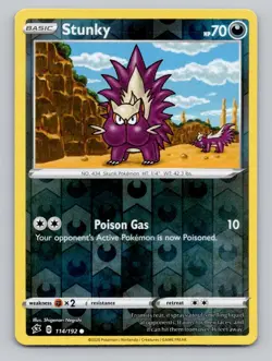 Reverse Holo Stunky 114/192 Common SWSH02: Rebel Clash Pokemon - Image 1