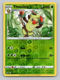 Reverse Holo Thwackey 013/202 Uncommon SWSH01: Sword & Shield Base Set Pokemon - Image 1