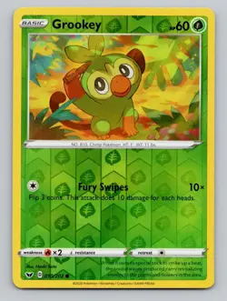 Reverse Holo Grookey 010/202 Common SWSH01: Sword & Shield Base Set Pokemon - Image 1