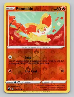 Reverse Holo Fennekin 025/195 Common SWSH12: Silver Tempest Pokemon - Image 1