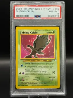 2002 Pokemon Neo Destiny Shining Celebi 106/105 Secret Rare Holo PSA 8 NM-MT - Image 1