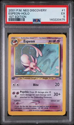 2001 POKEMON NEO DISCOVERY 1ST ED #1 ESPEON-HOLO PSA 5 - Image 1
