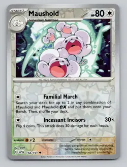 Reverse Holo Maushold 158/191 Uncommon SV08: Surging Sparks Pokemon - Image 1