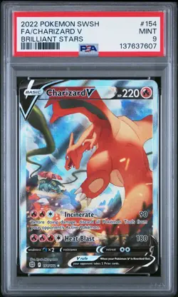 Pokemon Brilliant Stars # 154 Full Art Charizard V PSA 9 Card MINT! NEW CERT! - Image 1