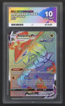 Pokemon TCG Rayquaza VMAX Evolving Skies Rainbow Rare Card 217/203 Ace 10 Mint - Image 1