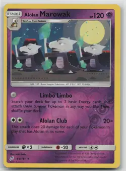 Pokemon Card Alolan Marowak Rare SM - Team Up 64/181 - Image 1