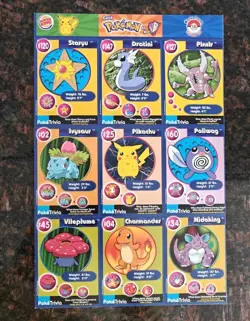 #13 POKEMON 1999 BURGER KING - MASTER TRAINER SET UNCUT SHEET #13 - Image 1