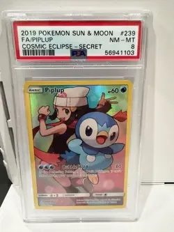 2019 Pokemon Sun & Moon FA/Piplup Cosmic Eclipse- Secret #239 PSA 8 - Image 1