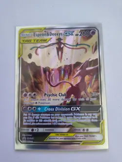 Pokemon TCG Espeon & Deoxys GX Ultra Rare Tag Team SM240 Holo Promo Blackstar - Image 1