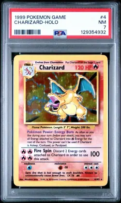 1999 POKEMON BASE SET UNLIMITED #4 CHARIZARD-HOLO PSA 7 - Image 1