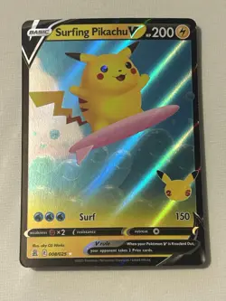 Pokemon TCG Surfing Pikachu v Celebrations Holo Ultra Rare Card 008/025 - Image 1