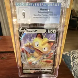 Pokemon Meowth V CGC 9 Black Star Promo SWSH004 Holo Pokemon TCG Card Stock - Image 1