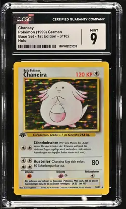 CGC 9 MINT German Chansey / Chaneira Base Set 1st Edition Holo Pokemon 3/102 - Image 1