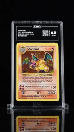 Pokemon TCG Charizard 004/102 Base Set (Shadowless) Holo Graded EX/NM+ - Image 1