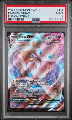 2021 POKEMON SWORD & SHIELD FUSION STRIKE #114 FULL ART/MEW VMAX PSA 9 - Image 1