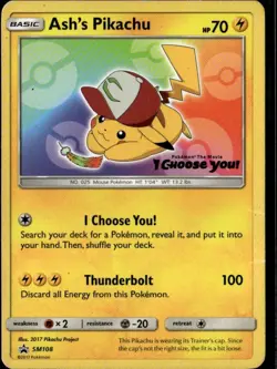 Ash's Pikachu Promo SM Promos SM108 Lightning Normal Pokemon Card - Image 1