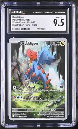 CGC 9.5 DRUDDIGON 151/086 WHT EN-WHITE FLARE ILLUSTRATION RARE POKEMON - Image 1