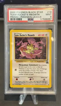 2000 Pokemon Black Star English Promo League Card PSA 9 Team Rocket’s Meowth #18 - Image 1