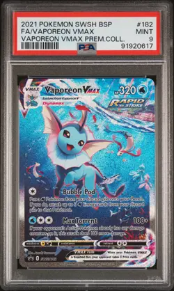 2021 Pokemon SWSH BSP FA/Vaporeon VMAX - Vaporeon VMAX Collection #182 PSA 9 MT - Image 1