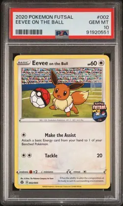 2020 Pokemon Futsal UK Exclusive Promo Eevee On the Ball # 002 PSA 10 Near Mint - Image 1