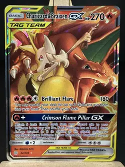 MINT Pokemon TCG Charizard & Braixen GX Holo Ultra Rare Cosmic Eclipse 22/236 - Image 1