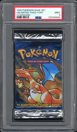PSA 9 Pokemon TCG Base Set Unlimited Booster Pack Charizard Artwork WOTC 1999 - Image 1
