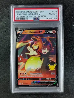 2021 Pokemon LANCE'S CHARIZARD V #SWSH133 Black Star Promo Celebrations PSA 8 - Image 1