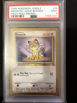 WOTC LOW POP PSA 9 Gold Boarder Meowth 1999 Pokemon Fruit Roll Promo Jungle Set - Image 1