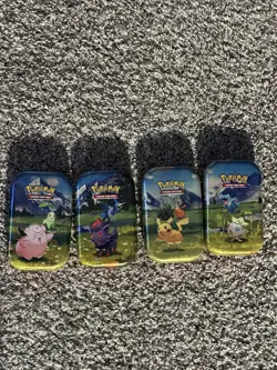 Lot of 4 Pokemon Ascended Heroes Empty Mini Tins Includes 2 Art Cards & Sticker - Image 1
