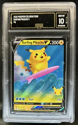 2021 Pokemon SWSH Celebrations Surfing Pikachu V #008/025 GMA 10 - Image 1