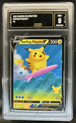 2021 Pokemon SWSH Celebrations Surfing Pikachu V #008/025 GMA 9 - Image 1