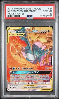 PSA 10 MOLTRES ZAPDOS & ARTICUNO GX 44 HIDDEN FATES SUN & MOON POKEMON GEM MINT - Image 1