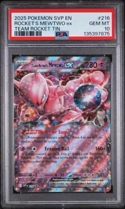 2025 POKEMON TEAM ROCKET TIN ROCKET'S MEWTWO EX 216 PROMO PSA 10 GEM MINT - Image 1