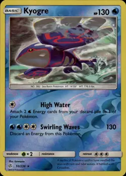 Kyogre Rare SM Cosmic Eclipse 53/236 Water Reverse Holo Pokemon Card - Image 1