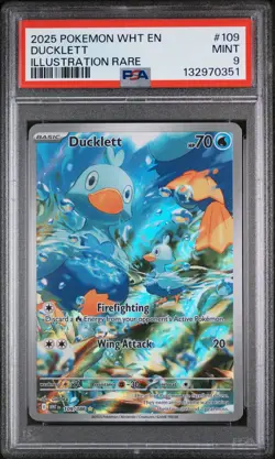 Ducklett 109/086 Illustration Rare Wht En-white Flare Pokemon PSA 9 - Image 1