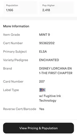 2023 DISNEY LORCANA TCG ELSA - SPIRIT OF WINTER 207 EN 1 ENGLISH PSA 9 MINT - Image 5
