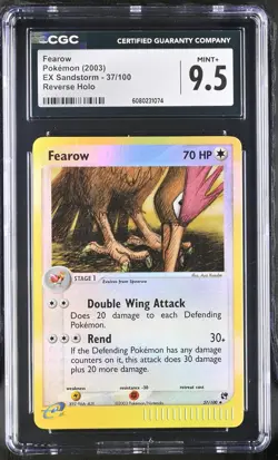 CGC 9.5 MINT+ Fearow 2003 EX Sandstorm 37/100 Reverse Holo Pokemon Card - Image 1