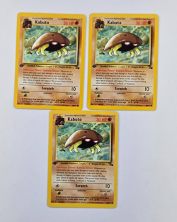 Lot of 3 Pokemon 1st Edition Kabuto Fossil 50/62 Vintage NM/LP Cards - Image 1