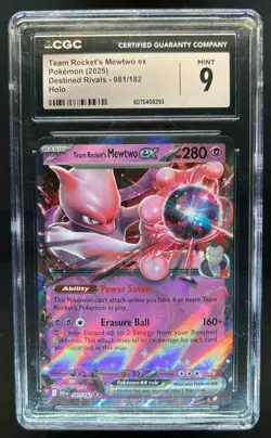 2025 Pokemon Destined Rivals Team Rocket's Mewtwo ex #081/182 CGC 9 - Image 1