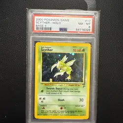 Pokemon TCG Scyther Base Set 2 17/130 Holo Unlimited Holo Rare PSA 8 - Image 1