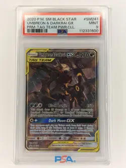 2020 POKEMON SM PROMO TAG TEAM POWERS COLLECTION UMBREON & DARKRAI GX PSA 9 - Image 1