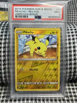 Pokemon 2019 Reverse Holo Pikachu #54/214 Unbroken Bonds PSA 9 MINT - Image 1