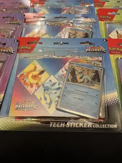 Pokemon Prismatic Evolutions 3 Booster Pack Blister-Tech Sticker Collection x12 - Image 3