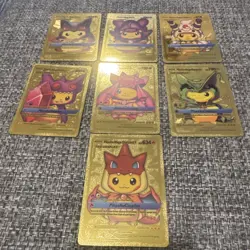 Pokemon Pikachu Set Of 7 Tag Cosplay Gold Foil Fan Art Cards - Image 1