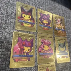 Pokemon Pikachu Set Of 7 Tag Cosplay Gold Foil Fan Art Cards - Image 2