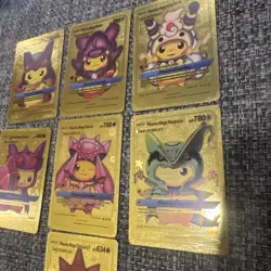 Pokemon Pikachu Set Of 7 Tag Cosplay Gold Foil Fan Art Cards - Image 3