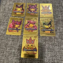 Pokemon Pikachu Set Of 7 Tag Cosplay Gold Foil Fan Art Cards - Image 5