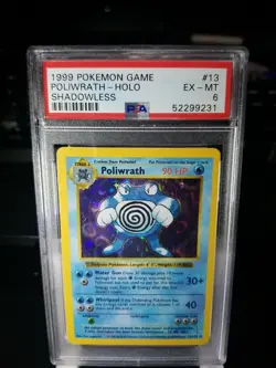 1999 Pokemon Base Set Shadowless Holo Poliwrath #13 PSA 6 EX-MT - Image 1